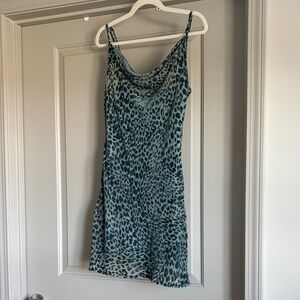Teal Leopard Print velvet feel Slip Dress